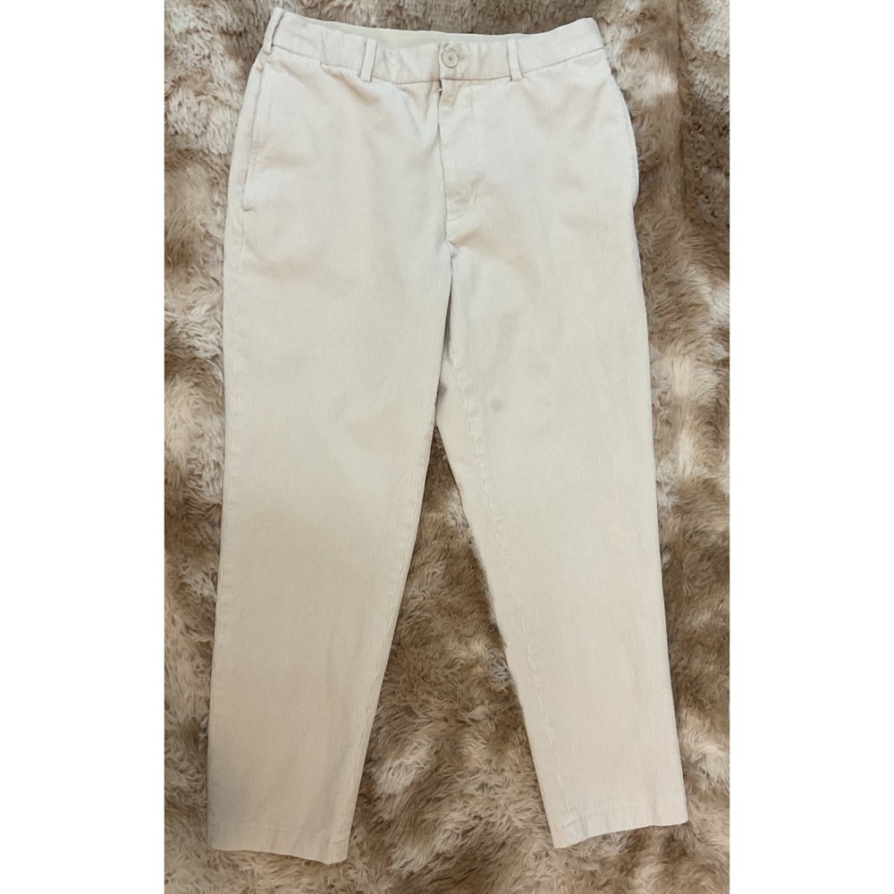 Uniqlo Mens S Cream Corduroy Trousers Drawstring Waist Tapered Pants